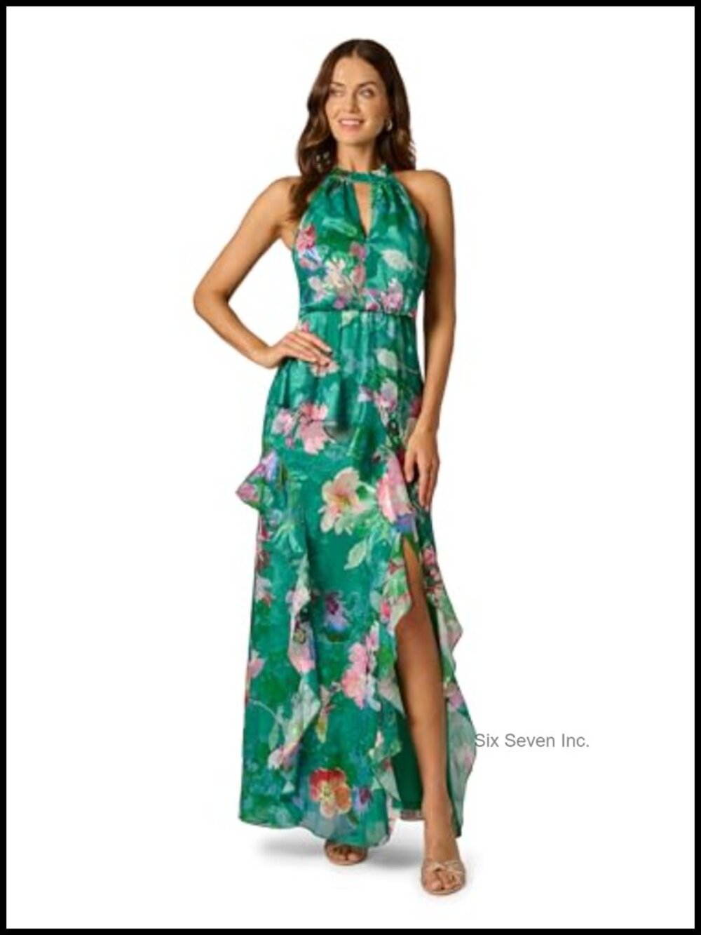 Chiffon Floral Mermaid Dress Halter Neck Sleeveless Formal Floor Length